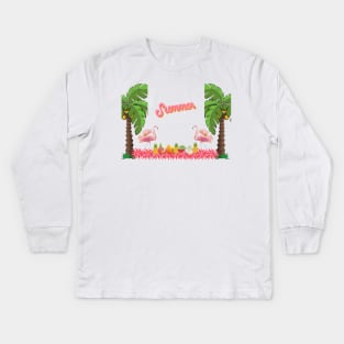 flamingo and pineapple Kids Long Sleeve T-Shirt